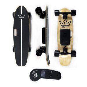 kyng electric skateboard with wireless led remote, 29" for youth and adults 15 mph, 350w motor, 10 mile range, adjustable speed and braking, 7 layer maple deck, 175lb weight load, kids and adult