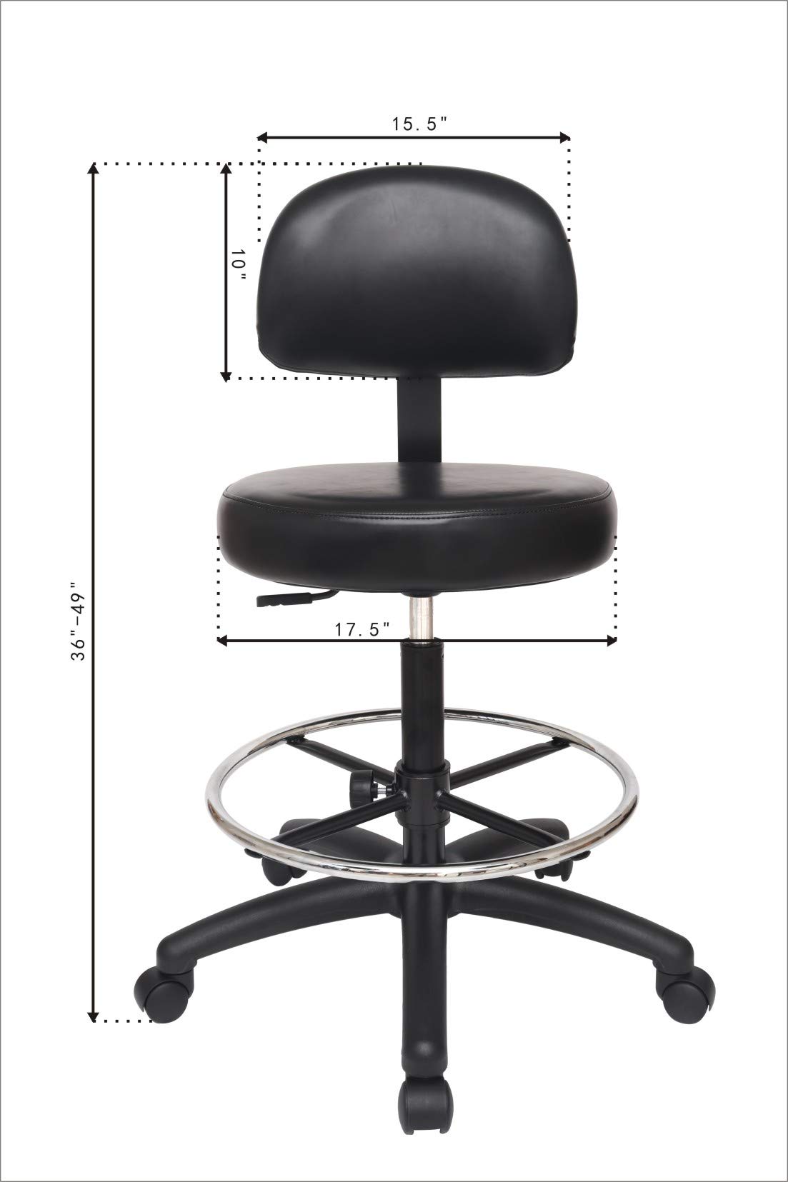 Chair Master Adjustable Chair/Stool for Exam Rooms, Labs, Doctor and Dentist Offices. Easy to Clean! 24"-34" Seat Height. 18" Foot Ring (Tall Bench Height, Black)