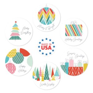 Modern Geometric Holiday Sticker Assortment / 6 Alternating Vibrant Christmas Stickers / 500 Chic Tree and Ornament 1.5" Labels