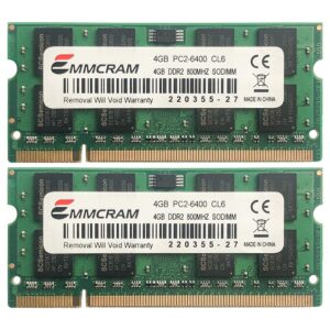 emmcram 8gb (2 x 4gb) pc2-6400 ddr2-800 200pin sodimm laptop ram non-ecc unbuffered notebook memory for dell e6400,e6500, inspiron 1545, m4400,e5500