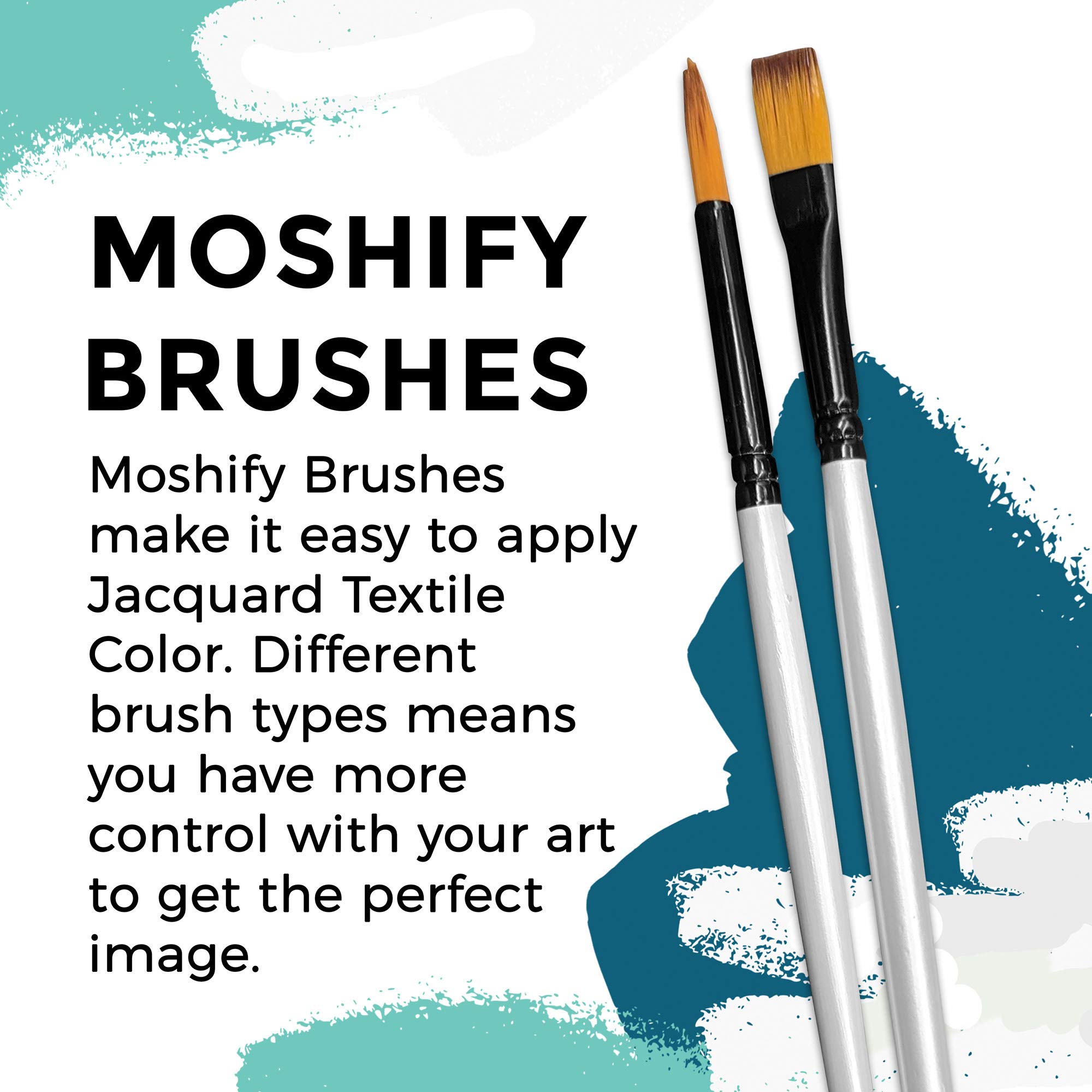 Moshify Jacquard Products White Textile Color Fabric Paint Made in USA - JAC1123 2.25-Ounces - Bundled Brush Set