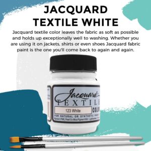 Moshify Jacquard Products White Textile Color Fabric Paint Made in USA - JAC1123 2.25-Ounces - Bundled Brush Set