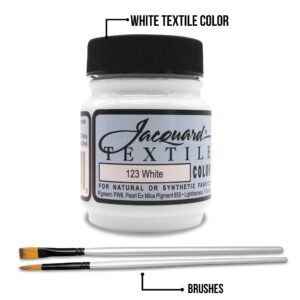 Moshify Jacquard Products White Textile Color Fabric Paint Made in USA - JAC1123 2.25-Ounces - Bundled Brush Set