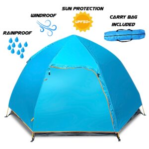 BornTech 1 Minute Instant Easy Setup Pop Up Camping Tent Light Weight Backpacking Tent Waterproof Windproof Tents for Camping, Hiking, Outdoor Festivals, Beach (Blue, 4 Person)