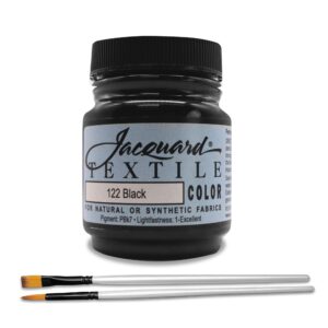 moshify jacquard products black textile color - fabric paint made in usa - jac1122 2.25-ounces - bundled brush set