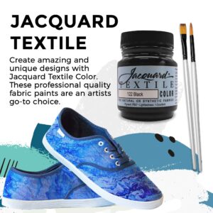 Moshify Jacquard Products Black Textile Color - Fabric Paint Made in USA - JAC1122 2.25-Ounces - Bundled Brush Set