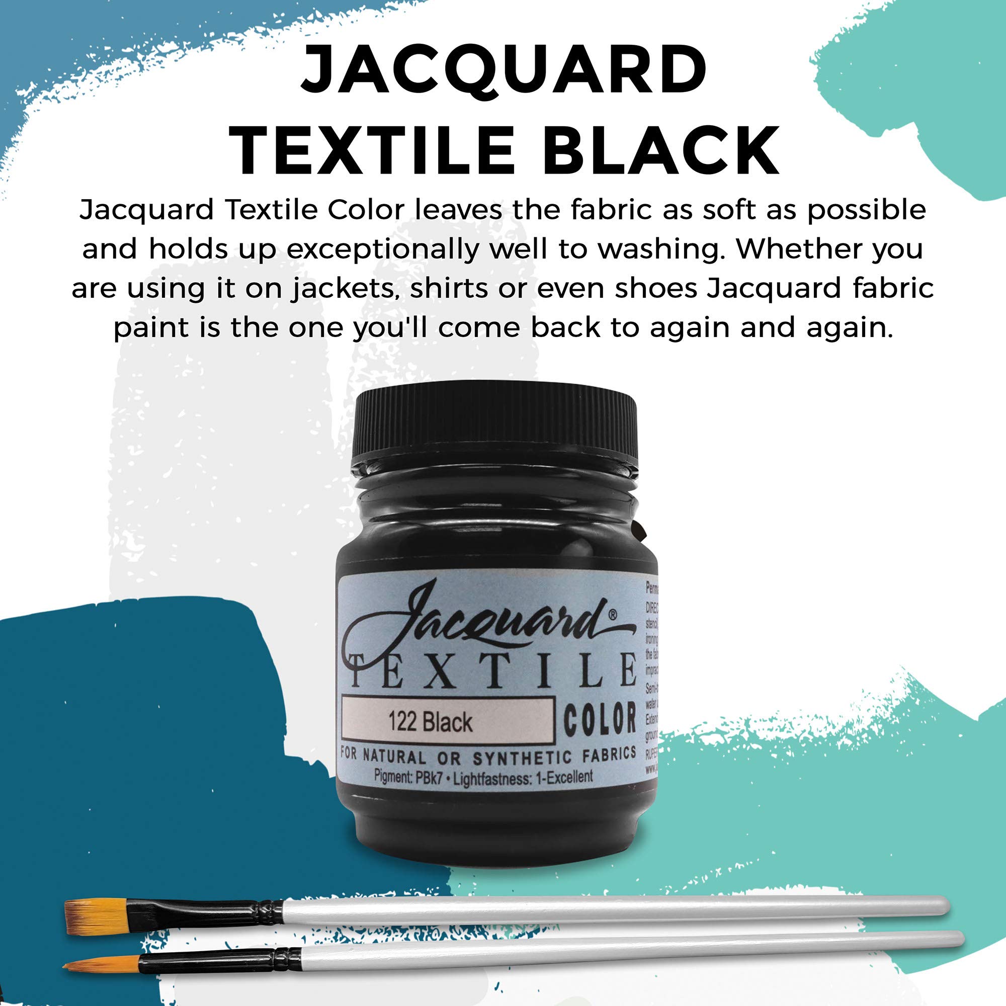 Moshify Jacquard Products Black Textile Color - Fabric Paint Made in USA - JAC1122 2.25-Ounces - Bundled Brush Set