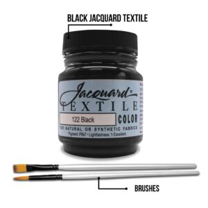 Moshify Jacquard Products Black Textile Color - Fabric Paint Made in USA - JAC1122 2.25-Ounces - Bundled Brush Set