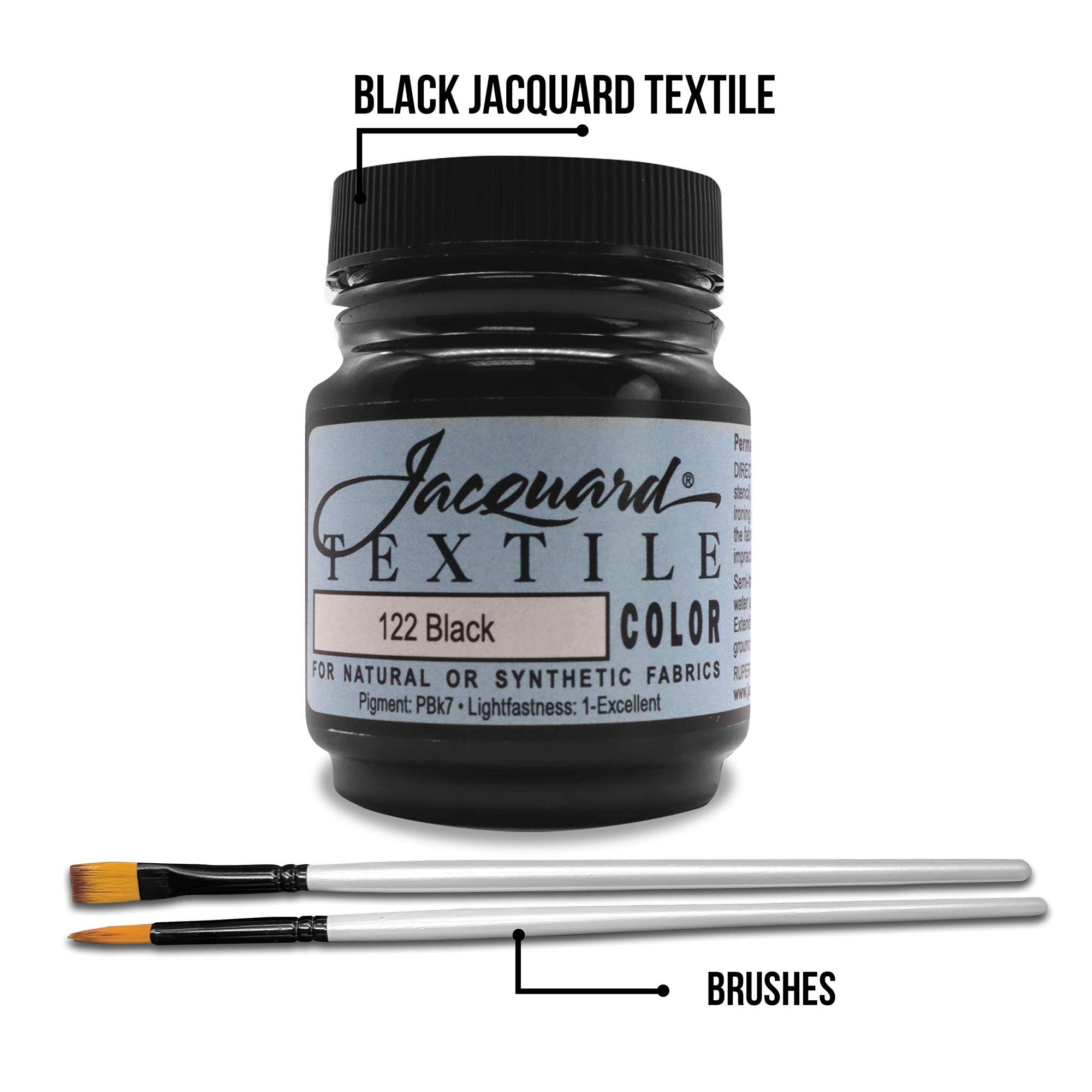 Moshify Jacquard Products Black Textile Color - Fabric Paint Made in USA - JAC1122 2.25-Ounces - Bundled Brush Set