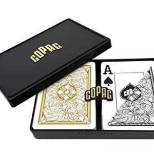 Copag Legacy Design 100% Plastic Playing Cards, Poker Size Jumbo Index Black/Gold Double Deck Set
