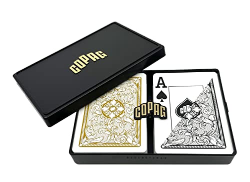 Copag Legacy Design 100% Plastic Playing Cards, Poker Size Jumbo Index Black/Gold Double Deck Set