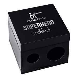 it cosmetics superhero sidekick pencil sharpener - 2-in-1 sharpener with built-in removal tool - use with thick or thin eyeliner & lip pencils - for the most precise makeup application