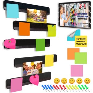 inooves combo magnetic and felt cork board strips - with pushpins, magnets & reusable dry-erase sticky notes, strong adhesive backing bulletin boards, 1/2 inch thick no damage for wall - 5 pcs black