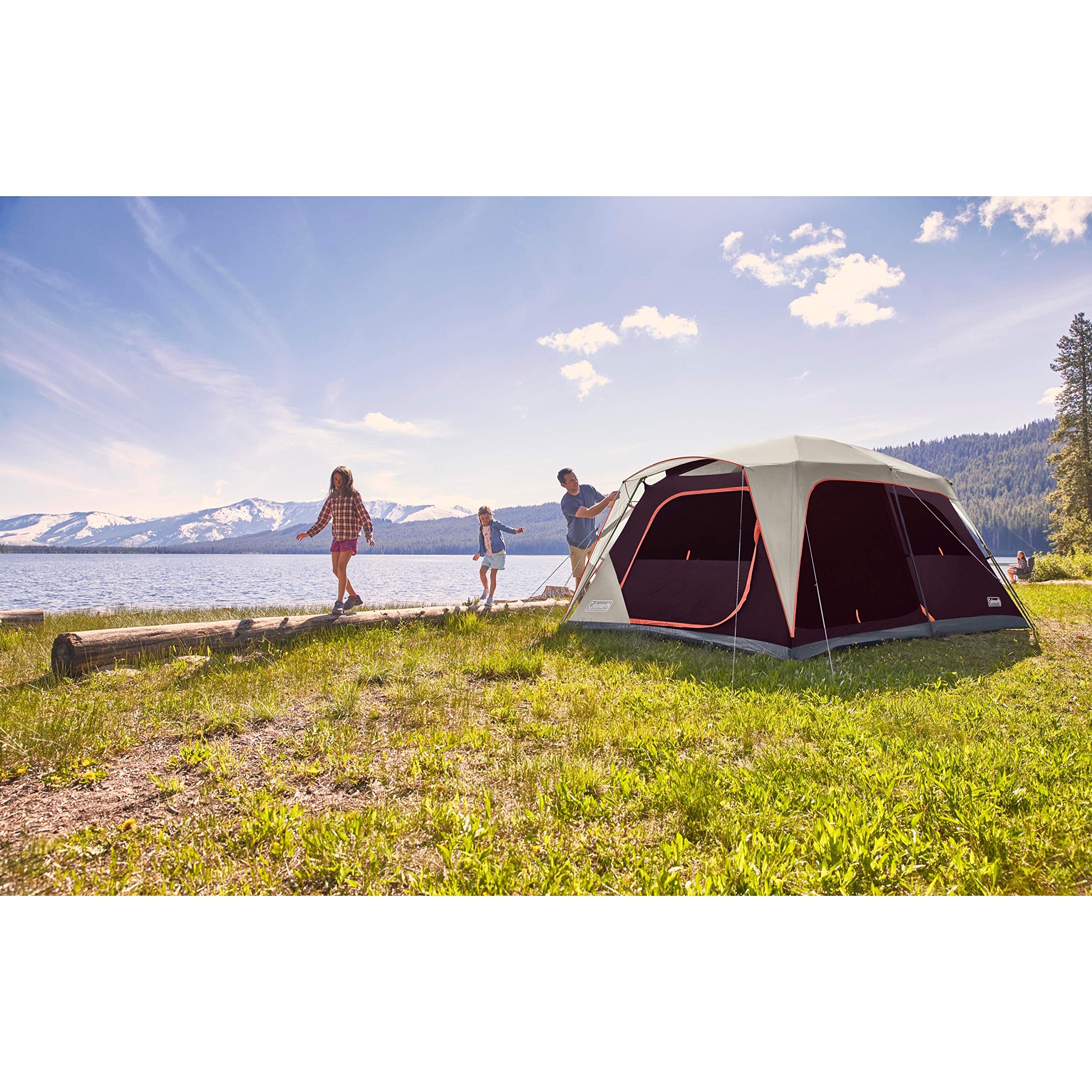 Coleman Skylodge Camping Tent, 8/10/12 Person Weatherproof Family Tent with Convertible Screen Room, Color-Coded Poles, Room Divider, Rainfly, and Storage Pockets, Fits Multiple Queen-Sized Airbeds