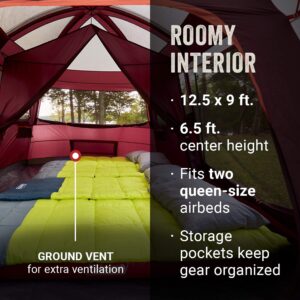 Coleman Skylodge Camping Tent, 8/10/12 Person Weatherproof Family Tent with Convertible Screen Room, Color-Coded Poles, Room Divider, Rainfly, and Storage Pockets, Fits Multiple Queen-Sized Airbeds