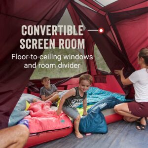 Coleman Skylodge Camping Tent, 8/10/12 Person Weatherproof Family Tent with Convertible Screen Room, Color-Coded Poles, Room Divider, Rainfly, and Storage Pockets, Fits Multiple Queen-Sized Airbeds