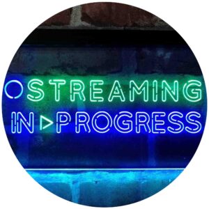 advpro streaming in progress display dual color led neon sign green & blue 16 x 12 inches st6s43-i4096-gb