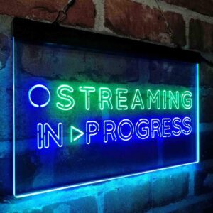 ADVPRO Streaming in Progress Display Dual Color LED Neon Sign Green & Blue 16 x 12 Inches st6s43-i4096-gb