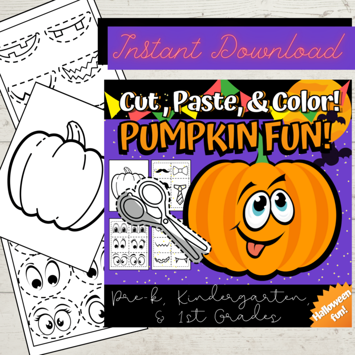 Halloween Pumpkin FUN! Cut, Paste, and Color Scissor Skills Activity for Preschool, Kindergarten, and First Grades