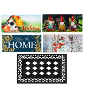 evergreen sassafras bundle - set of 5 all seasons interchangeable entrance doormats | indoor and outdoor |22-in x 10-in doormats and 30-in x 18-in tray | non-slip backing | low profile | home décor