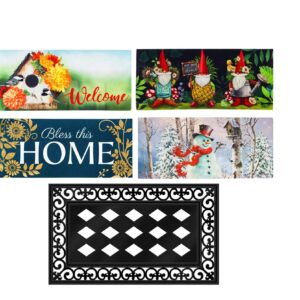 Evergreen Sassafras Bundle - Set of 5 All Seasons Interchangeable Entrance Doormats | Indoor and Outdoor |22-in x 10-in doormats and 30-in x 18-in Tray | Non-Slip Backing | Low Profile | Home Décor