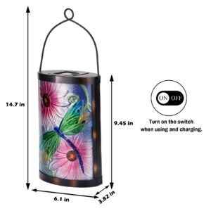 Afirst Solar Lantern Outdoor Hanging Glass Solar Dragonfly Lights Waterproof LED Solar Lamp for Garden Yard Tree Desk Decor