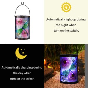 Afirst Solar Lantern Outdoor Hanging Glass Solar Dragonfly Lights Waterproof LED Solar Lamp for Garden Yard Tree Desk Decor