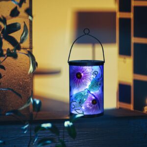 Afirst Solar Lantern Outdoor Hanging Glass Solar Dragonfly Lights Waterproof LED Solar Lamp for Garden Yard Tree Desk Decor