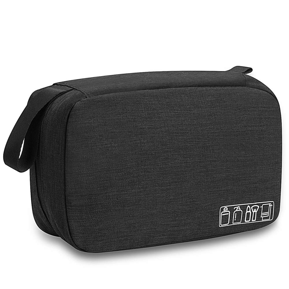 Travel Toiletry Bag Dopp Kit, Waterproof Hanging Toiletries Shaving Organizer Hygiene Bag for Women Men Compact Portable Gym Shower Bathroom Toiletry Storage Bag (Black)