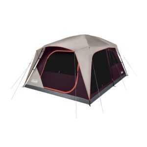 coleman skylodge camping tent, 8/10/12 person weatherproof family tent with convertible screen room, color-coded poles, room divider, rainfly, and storage pockets, fits multiple queen-sized airbeds