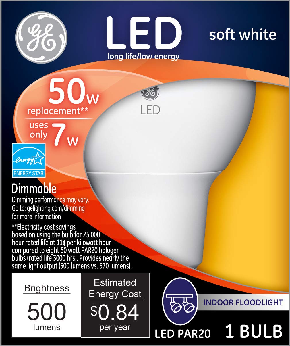 GE Lighting LED Floodlight Bulb, 7 Watt (50 Watt Equivalent), Soft White, PAR20 Indoor Floodlight (Pack of 3)