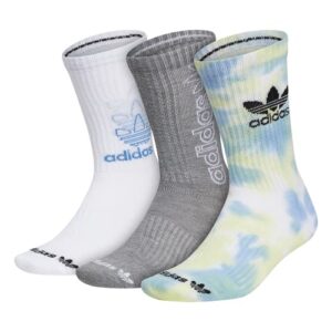 adidas originals mixed graphics cushioned crew socks (3-pair) -discontinued, ambient sky blue/pulse yellow/white, large