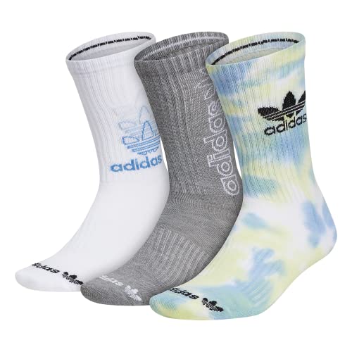 adidas Originals Mixed Graphics Cushioned Crew Socks (3-Pair) -Discontinued, Ambient Sky Blue/Pulse Yellow/White, Large