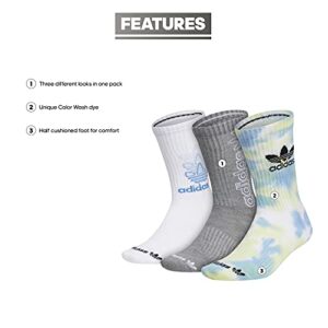 adidas Originals Mixed Graphics Cushioned Crew Socks (3-Pair) -Discontinued, Ambient Sky Blue/Pulse Yellow/White, Large