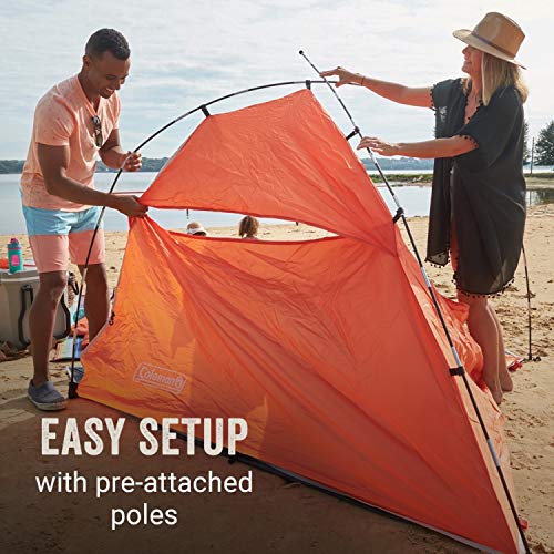 Coleman Lightweight and Portable Beach Shade Canopy Tent, Fast Setup in 5 Minutes, UPF 50+ Sun Protection, with Sand Bags & Stakes