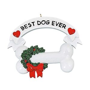 personalized best dog ever christmas ornament 2023 first home new puppy bone banner wreath ornament - free personalized (best dog ever bone)