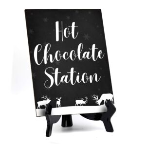 hot chocolate station table sign with easel, reindeer design 6 x 8" (black)