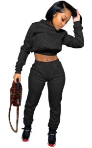 akmipoem winter outfits for women 2 piece tracksuits long sleeve crop hoodie sweatshirts jogging pants set black l