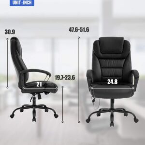 Big & Tall Home Office Chair Desk Chair Executive Chair 500LBS Ergonomic High Back Leather Computer Chair with Lumbar Support Headrest Massasge Height Adjustable Swivel Task Chair for Adult Women Men