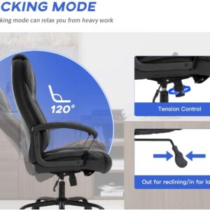 Big & Tall Home Office Chair Desk Chair Executive Chair 500LBS Ergonomic High Back Leather Computer Chair with Lumbar Support Headrest Massasge Height Adjustable Swivel Task Chair for Adult Women Men