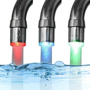 snomyrs 3-color temperature sensitive gradient led water faucet light water stream color changing faucet tap sink faucet for kitchen and bathroom (3 color-1pc)