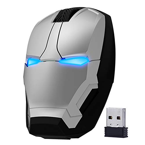 ECOiNVA Wireless Iron Man Mouse 2.4G Optical Computer Mouse for Desktop Laptop PC Mac (Silver)