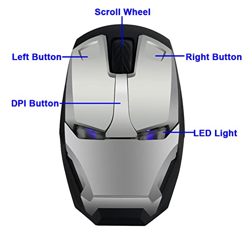 ECOiNVA Wireless Iron Man Mouse 2.4G Optical Computer Mouse for Desktop Laptop PC Mac (Silver)