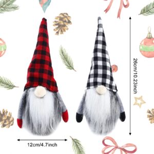 BSSN 2PCS Christmas Gnome Plush Decorations, Buffalo Check Handmade Scandinavian Tomte - Christmas Home Tabletop Elf Gnomes Decor Ornaments