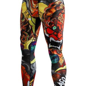 LAFROI Men's Quick Dry Cool Compression Fit Tights Leggings Waistband-YSK08 Lion Dance Size MD