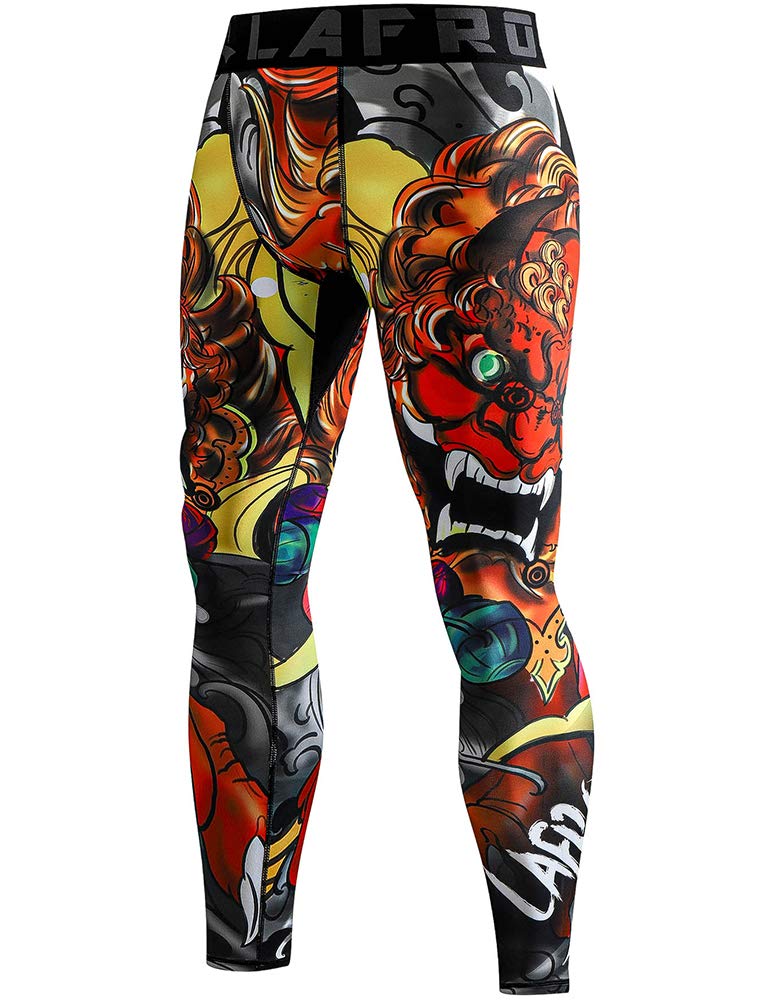 LAFROI Men's Quick Dry Cool Compression Fit Tights Leggings Waistband-YSK08 Lion Dance Size MD