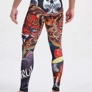 LAFROI Men's Quick Dry Cool Compression Fit Tights Leggings Waistband-YSK08 Lion Dance Size MD