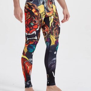 LAFROI Men's Quick Dry Cool Compression Fit Tights Leggings Waistband-YSK08 Lion Dance Size MD