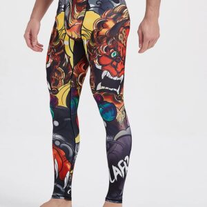 LAFROI Men's Quick Dry Cool Compression Fit Tights Leggings Waistband-YSK08 Lion Dance Size MD