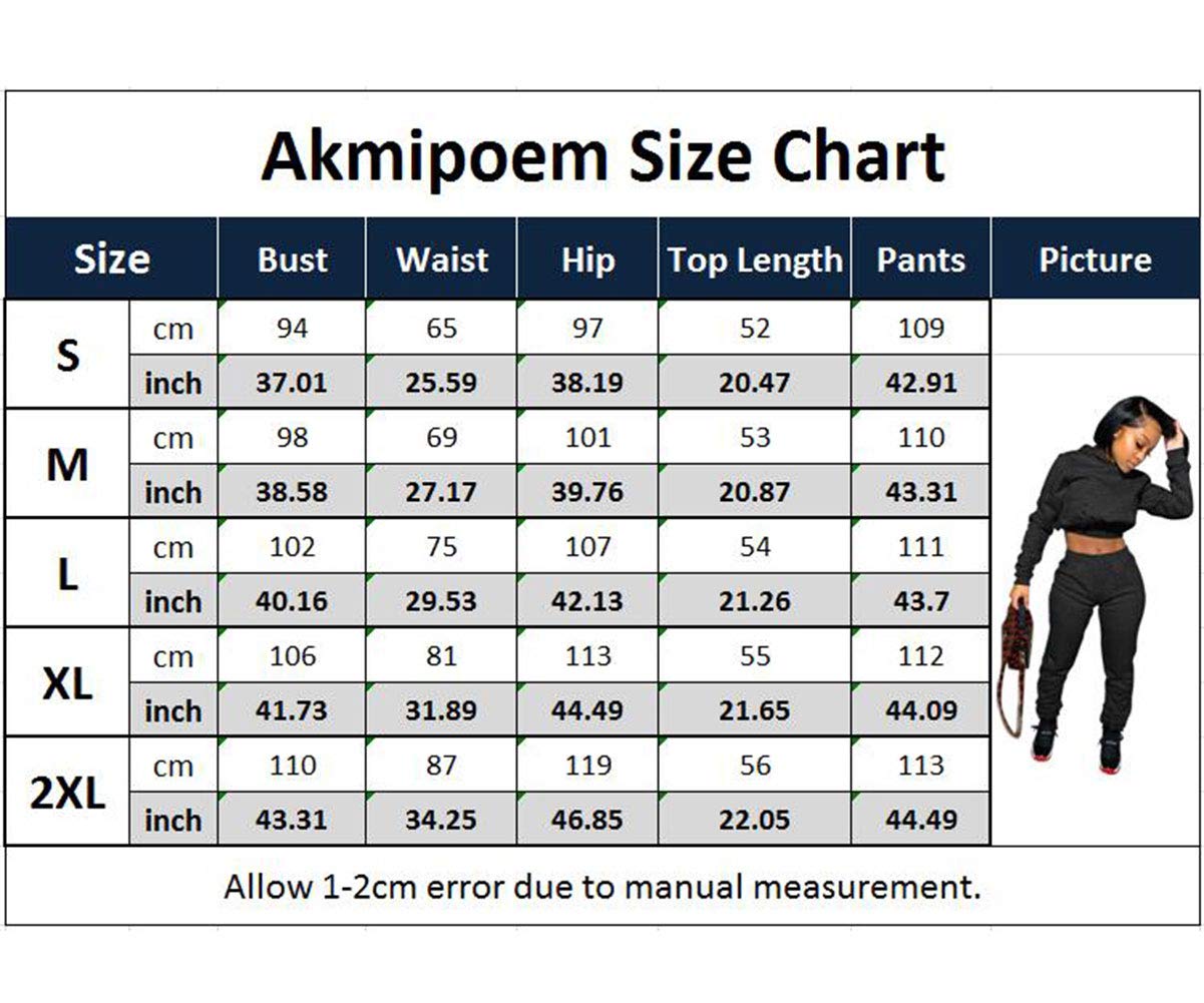 Akmipoem Winter Outfits for Women 2 Piece Tracksuits Long Sleeve Crop Hoodie Sweatshirts Jogging Pants Set Black S